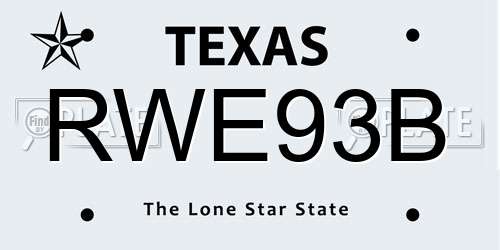 RWE93B Texas License Plate