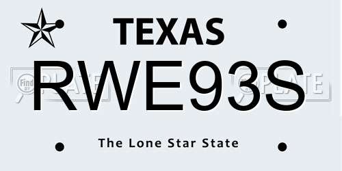 RWE93S Texas License Plate