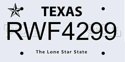 RWF4299 Texas License Plate
