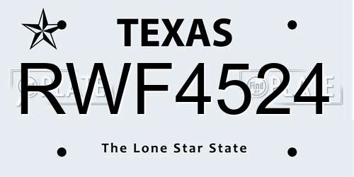RWF4524 Texas License Plate