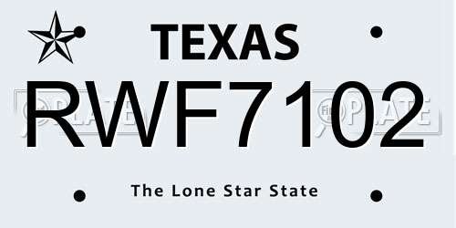 RWF7102 Texas License Plate