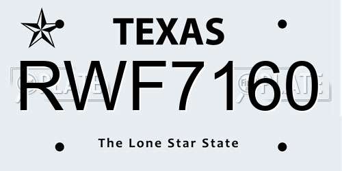 RWF7160 Texas License Plate