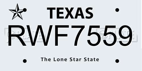 RWF7559 Texas License Plate