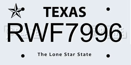 RWF7996 Texas License Plate