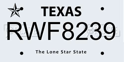 RWF8239 Texas License Plate