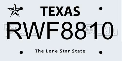 RWF8810 Texas License Plate