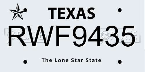 RWF9435 Texas License Plate