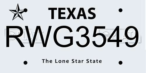 RWG3549 Texas License Plate