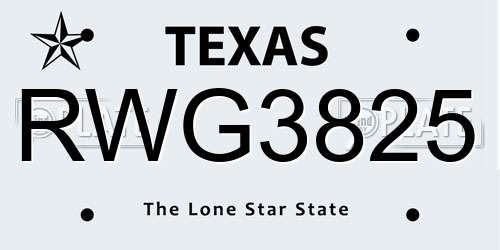 RWG3825 Texas License Plate