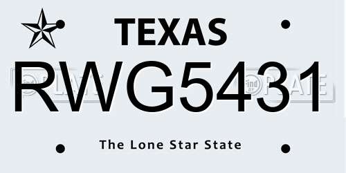 RWG5431 Texas License Plate