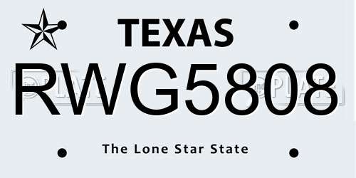 RWG5808 Texas License Plate