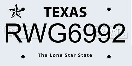RWG6992 Texas License Plate
