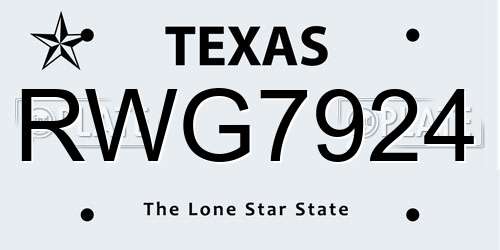 RWG7924 Texas License Plate