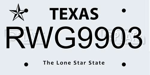 RWG9903 Texas License Plate