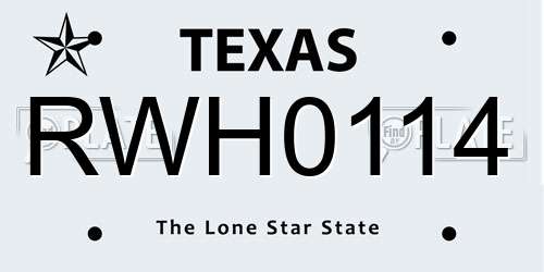 RWH0114 Texas License Plate