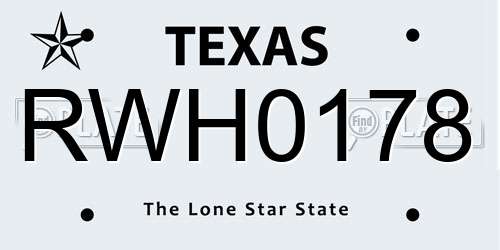 RWH0178 Texas License Plate