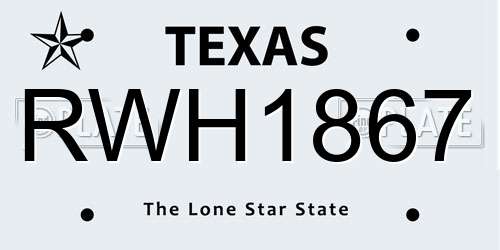 RWH1867 Texas License Plate