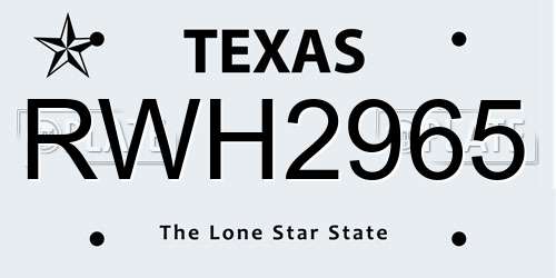 RWH2965 Texas License Plate