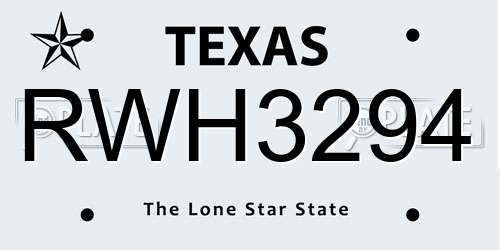 RWH3294 Texas License Plate