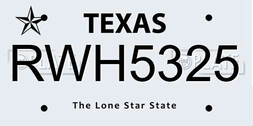 RWH5325 Texas License Plate