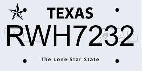 RWH7232 Texas License Plate