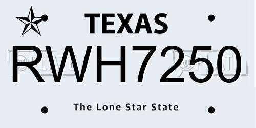 RWH7250 Texas License Plate