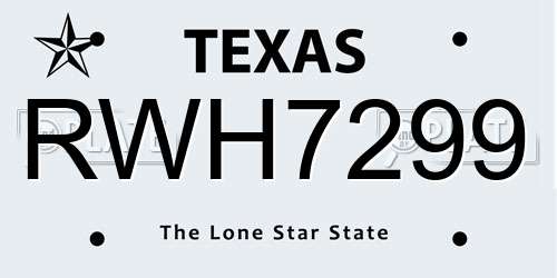 RWH7299 Texas License Plate