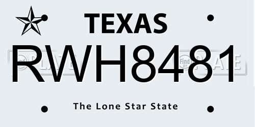 RWH8481 Texas License Plate
