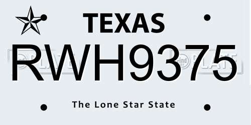 RWH9375 Texas License Plate