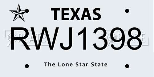 RWJ1398 Texas License Plate