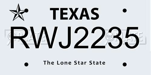 RWJ2235 Texas License Plate