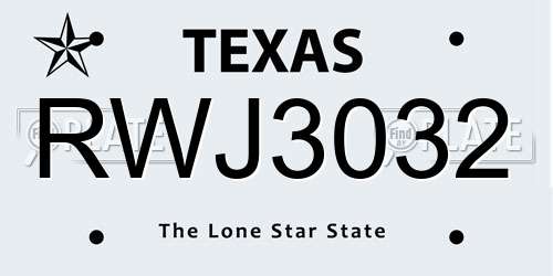 RWJ3032 Texas License Plate