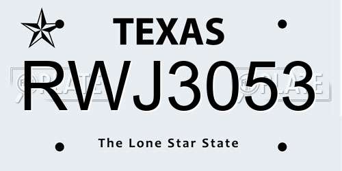 RWJ3053 Texas License Plate