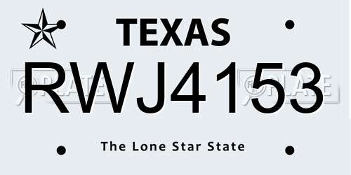 RWJ4153 Texas License Plate