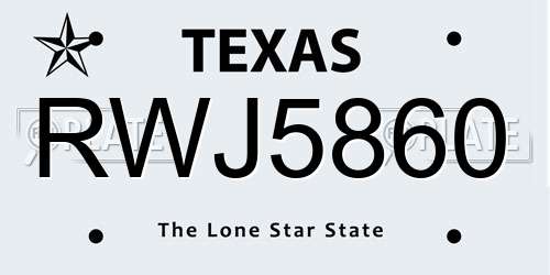 RWJ5860 Texas License Plate