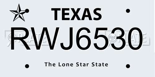RWJ6530 Texas License Plate