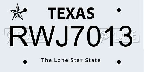RWJ7013 Texas License Plate