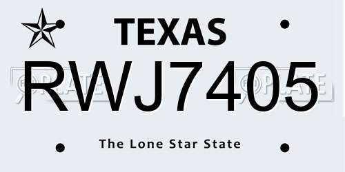 RWJ7405 Texas License Plate
