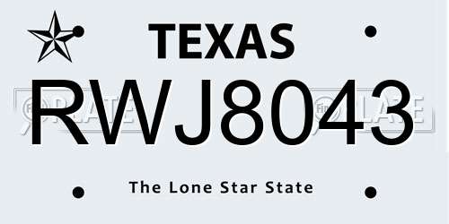 RWJ8043 Texas License Plate