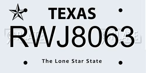 RWJ8063 Texas License Plate