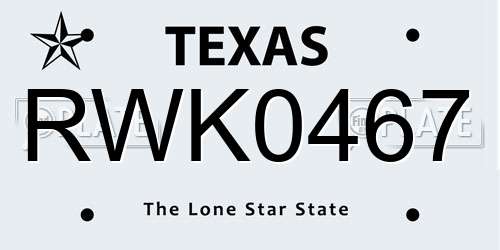 RWK0467 Texas License Plate