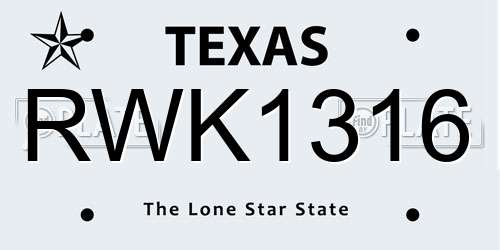 RWK1316 Texas License Plate