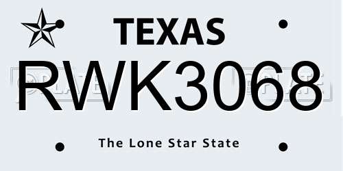 RWK3068 Texas License Plate
