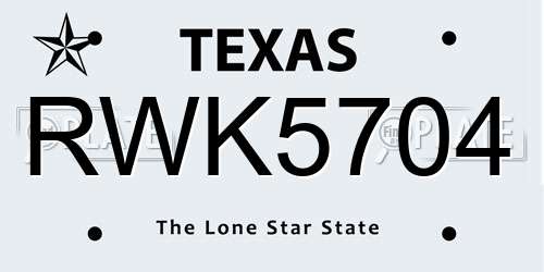 RWK5704 Texas License Plate