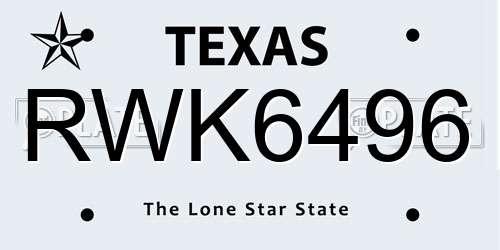 RWK6496 Texas License Plate
