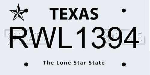 RWL1394 Texas License Plate
