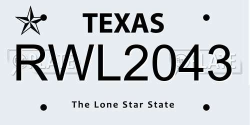 RWL2043 Texas License Plate