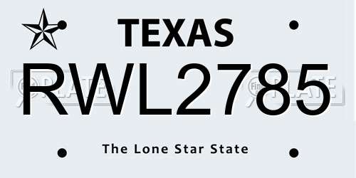 RWL2785 Texas License Plate