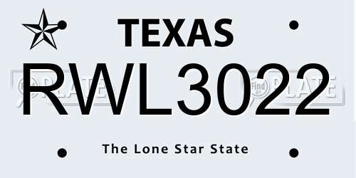 RWL3022 Texas License Plate