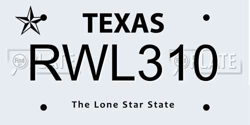 RWL310 Texas License Plate